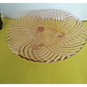 Anchor Hocking Prismatic Swirl pink depression glass 3-footed 10" Diameter